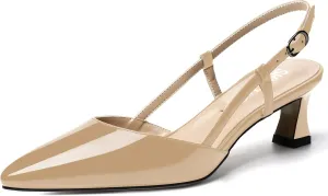 SKYSTERRY Women's Patent Pointed Toe Cutout Slingback Spool Low Heel Pumps Wedding Evening Dress Shoes 2 Inch