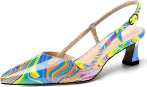 SKYSTERRY Women's Patent Pointed Toe Cutout Slingback Spool Low Heel Pumps Wedding Evening Dress Shoes 2 Inch