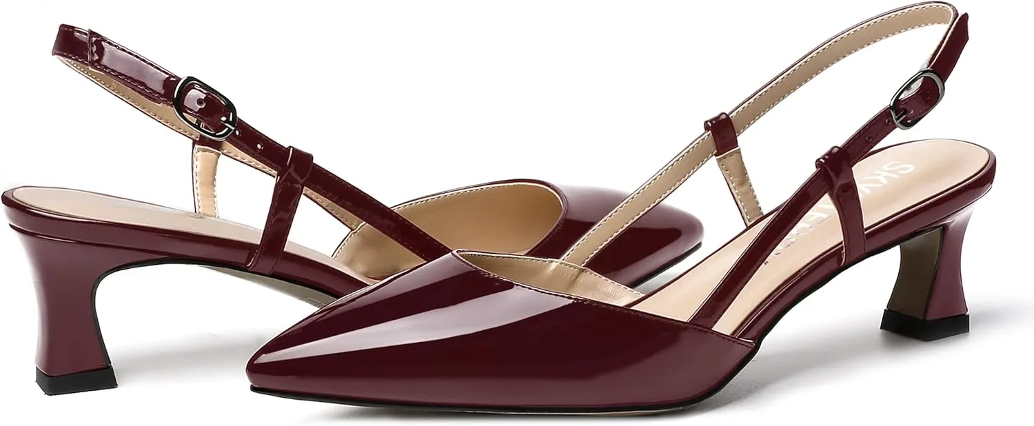 SKYSTERRY Women's Patent Pointed Toe Cutout Slingback Spool Low Heel Pumps Wedding Evening Dress Shoes 2 Inch