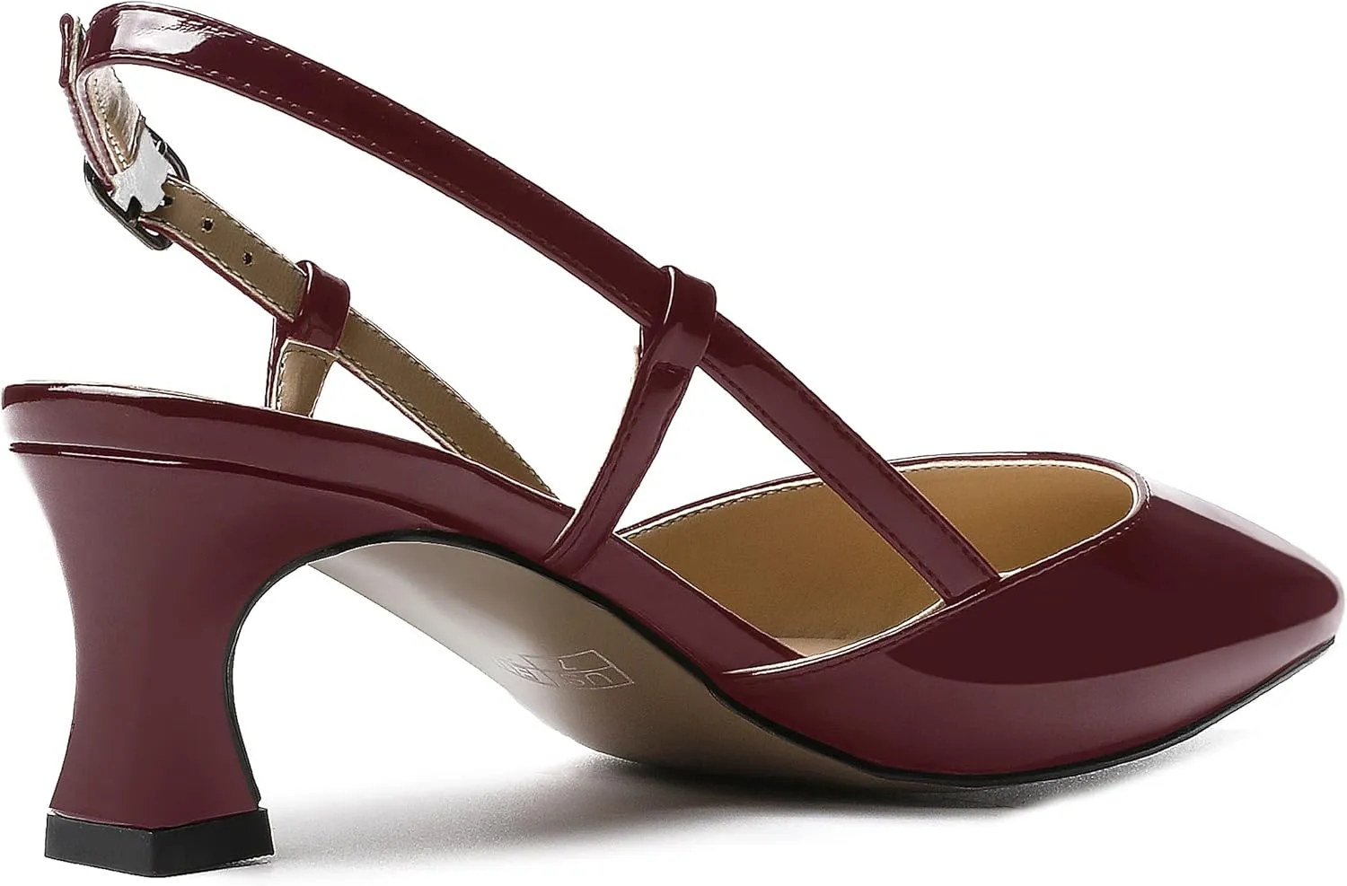 SKYSTERRY Women's Patent Pointed Toe Cutout Slingback Spool Low Heel Pumps Wedding Evening Dress Shoes 2 Inch
