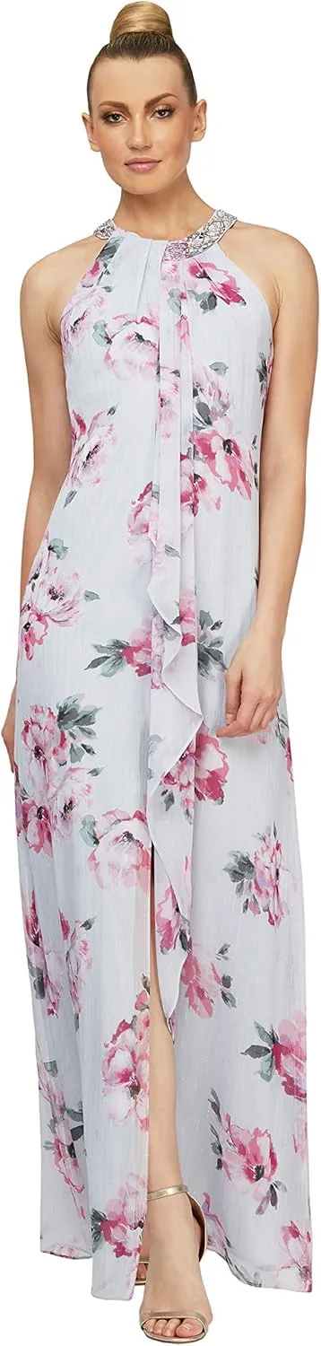 S.L. Fashions Women's Jewel Neck Drape Front Dress