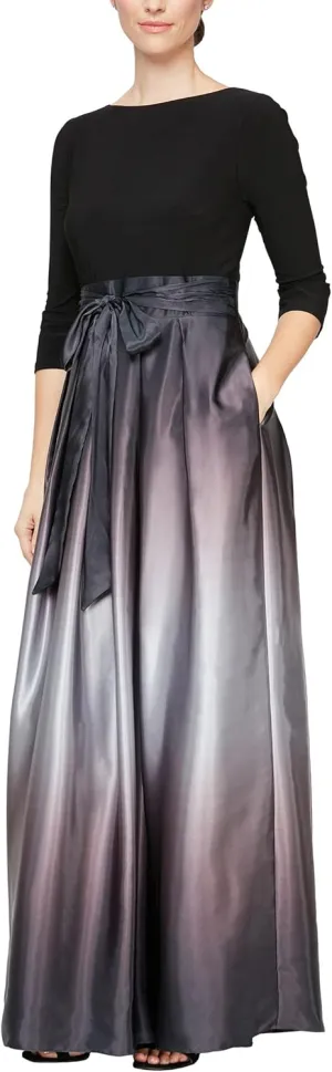 S.L. Fashions Women's Long Satin Mother of The Bride Dress with Pockets, Formal Party Gown (Petite and Regular Sizes)