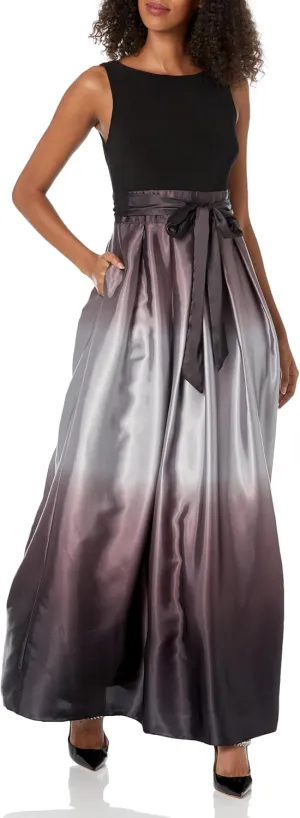 S.L. Fashions Women's Long Satin Mother of The Bride Dress with Pockets, Formal Party Gown (Petite and Regular Sizes)