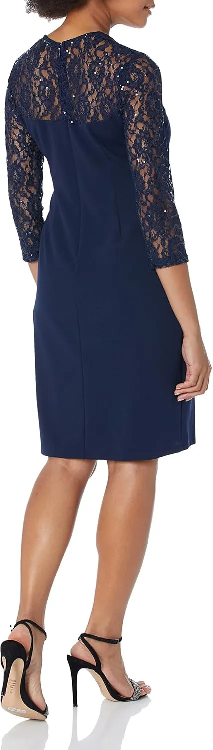 S.L. Fashions Women's Long Sleeve Sheath Night Out Dress Lace and Embellishment