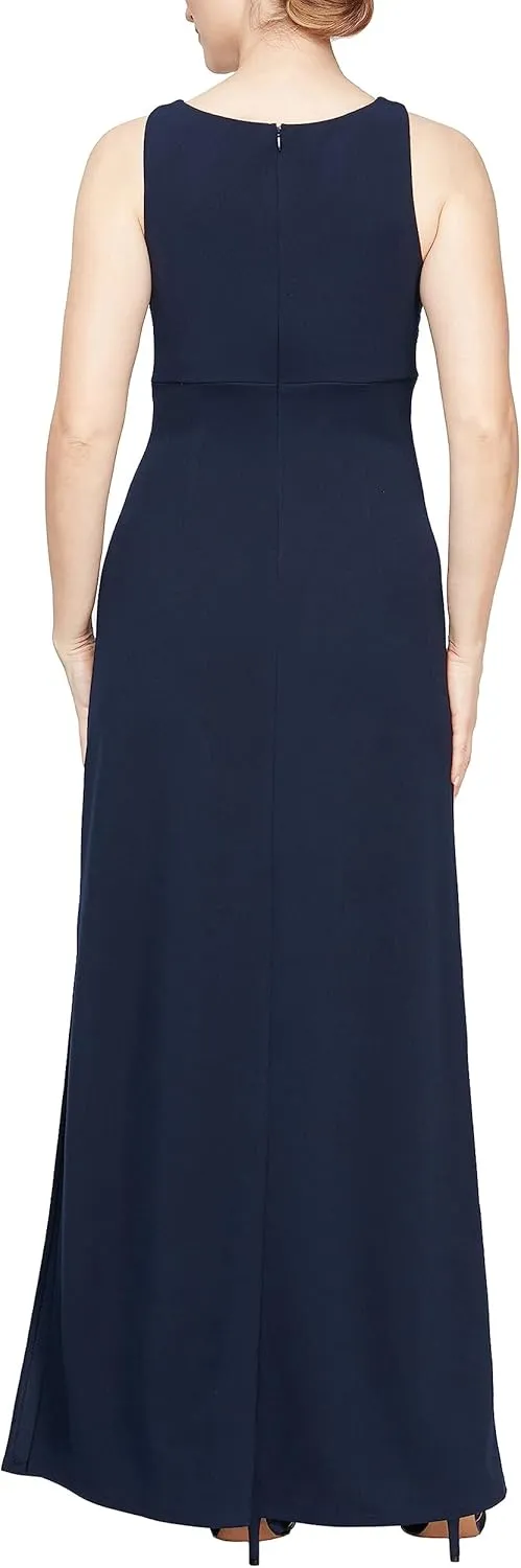 S.L. Fashions Women's Long Sleeveless Evening Gown with Ruched Waist