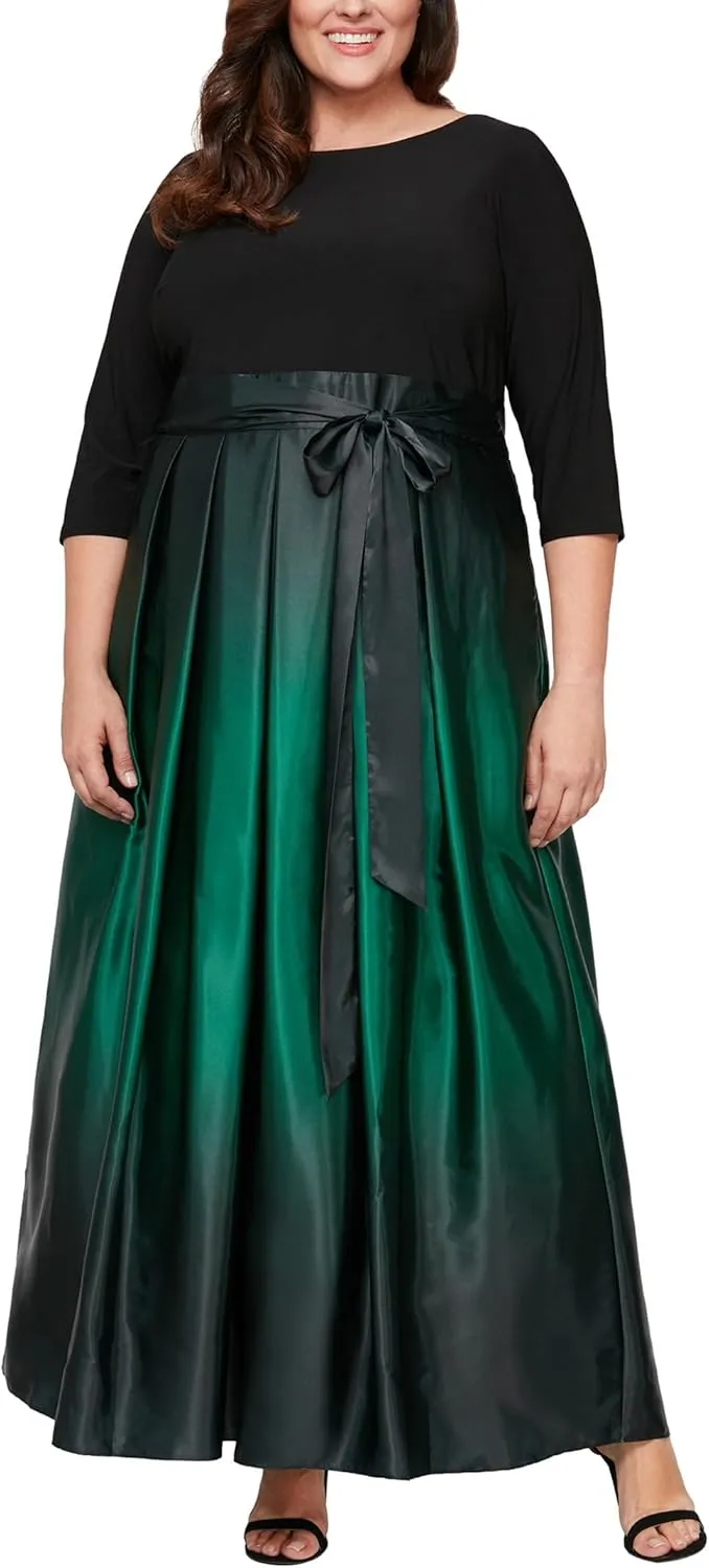 S.L. Fashions Women's Plus Size Sleeveless Long Satin Party Dress with Pockets
