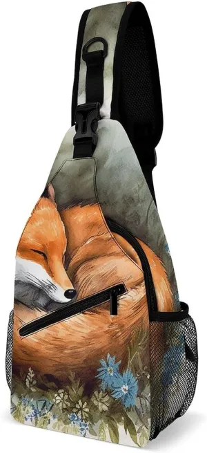 Sling Bags A Sleeping Fox Chest Bag for Men Women Shoulder Bag for Travel Sport Chest Pack