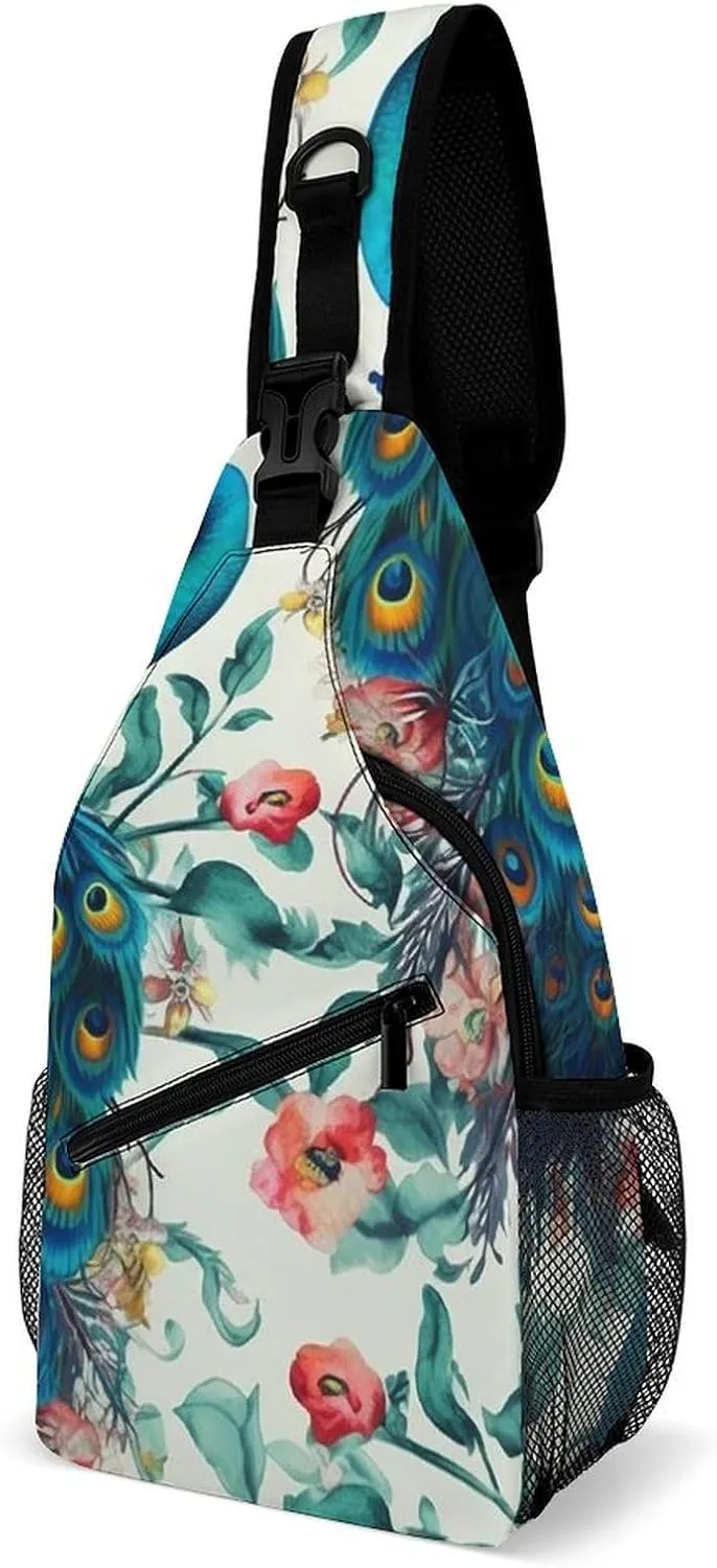 Sling Bags Beautiful Peacock Flowers Chest Bag for Men Women Shoulder Bag for Travel Sport Chest Pack