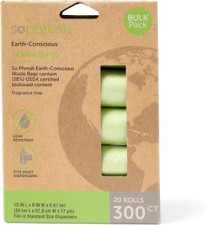 SO PHRESH Earth-Conscious 38% USDA Certified Biobased Carbon Content Dog Waste Bags Count of 300