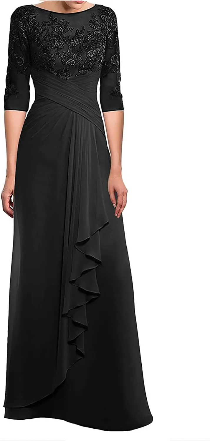 SOLODISH Women's Lace Chiffon Mother of The Bride Dresses for Wedding Long Formal Evening Party Gown