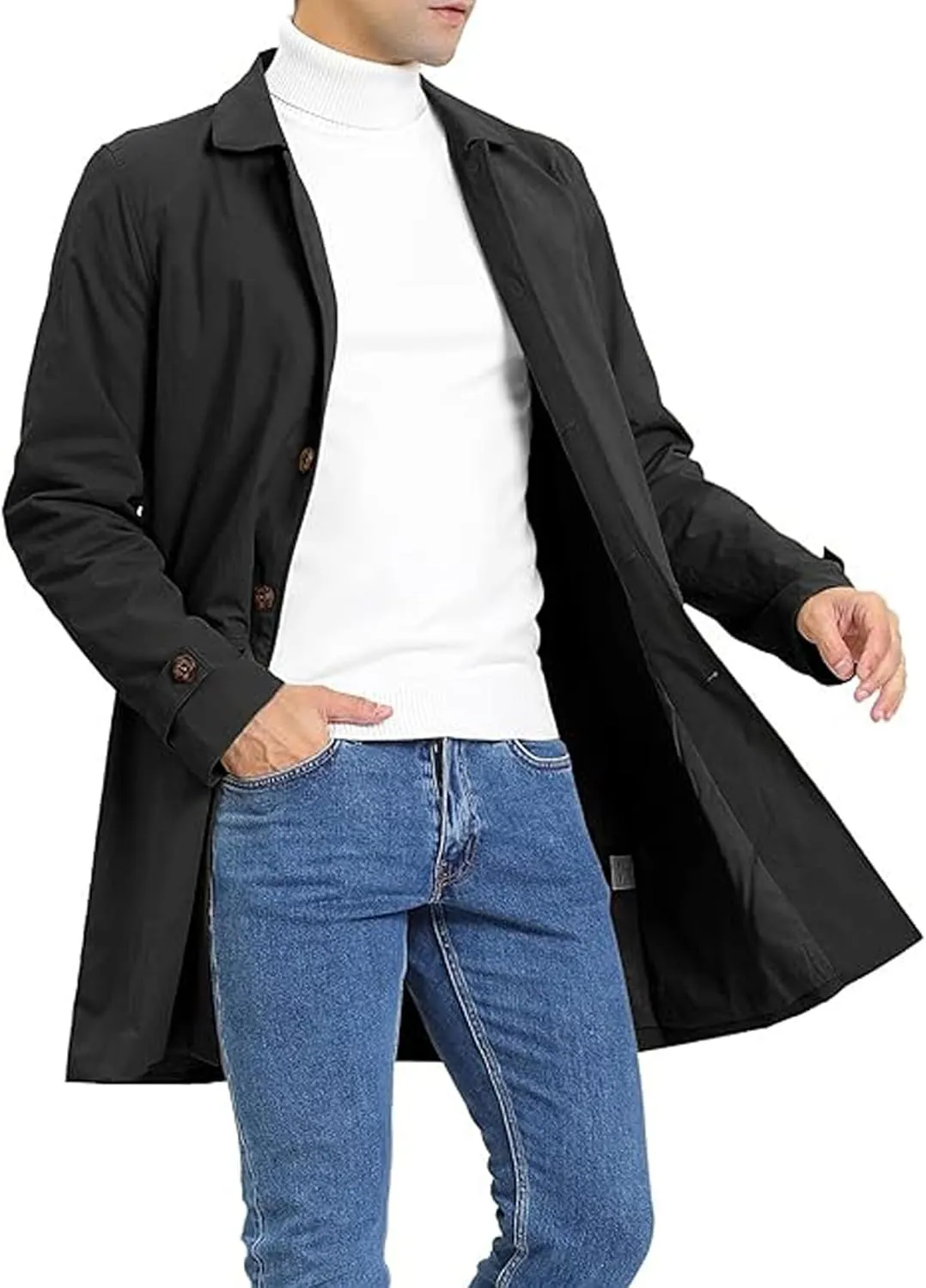 SOMTHRON Men's Trench Coat Slim fit Single Breasted Windbreaker Lapel Long Jacket Casual Business Windproof Overcoat