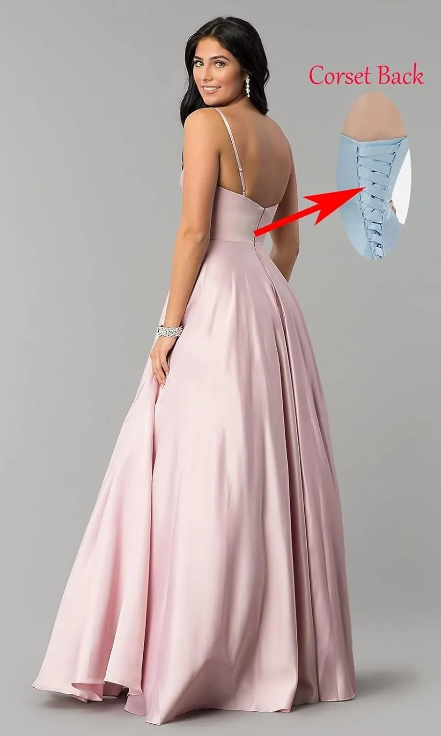 Spaghetti Straps Prom Dresses for Women 2025 Long Satin Ball Gown Pleated Formal Evening Gown with Pockets