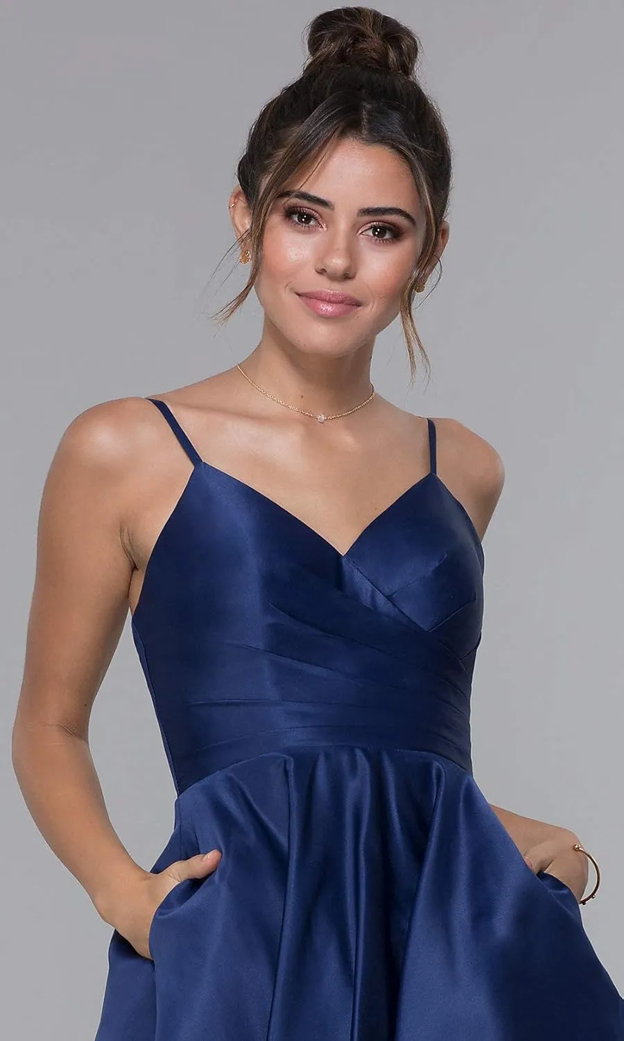 Spaghetti Straps Prom Dresses for Women 2025 Long Satin Ball Gown Pleated Formal Evening Gown with Pockets