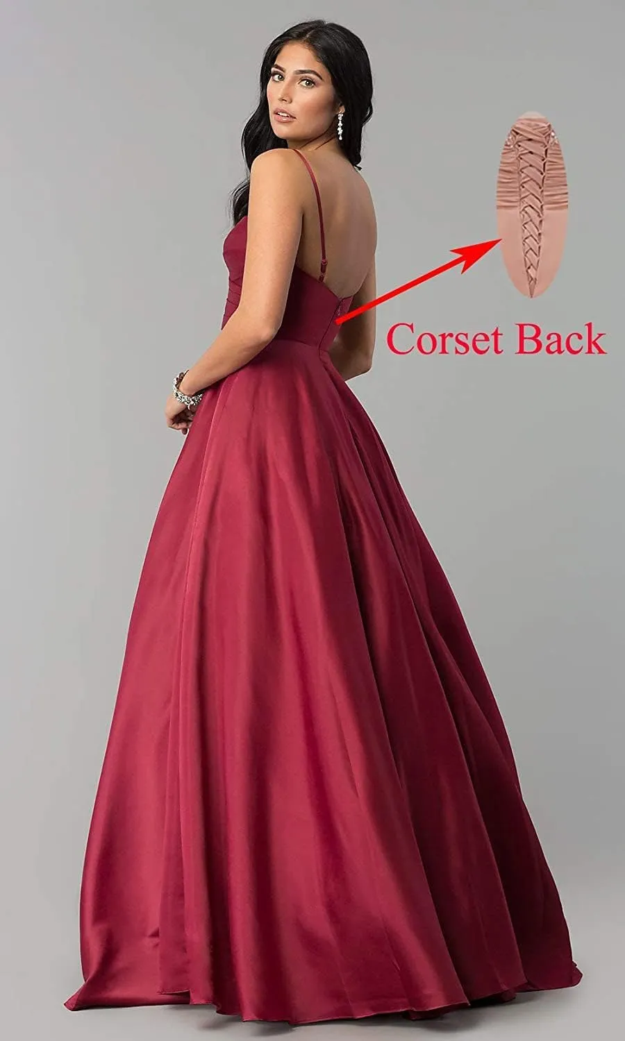 Spaghetti Straps Prom Dresses for Women 2025 Long Satin Ball Gown Pleated Formal Evening Gown with Pockets