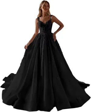 Spaghetti Straps Wedding Dresses for Bride 2025 Sweetheart Tulle A-Line Lace Applique Long Bridal Gowns with Train