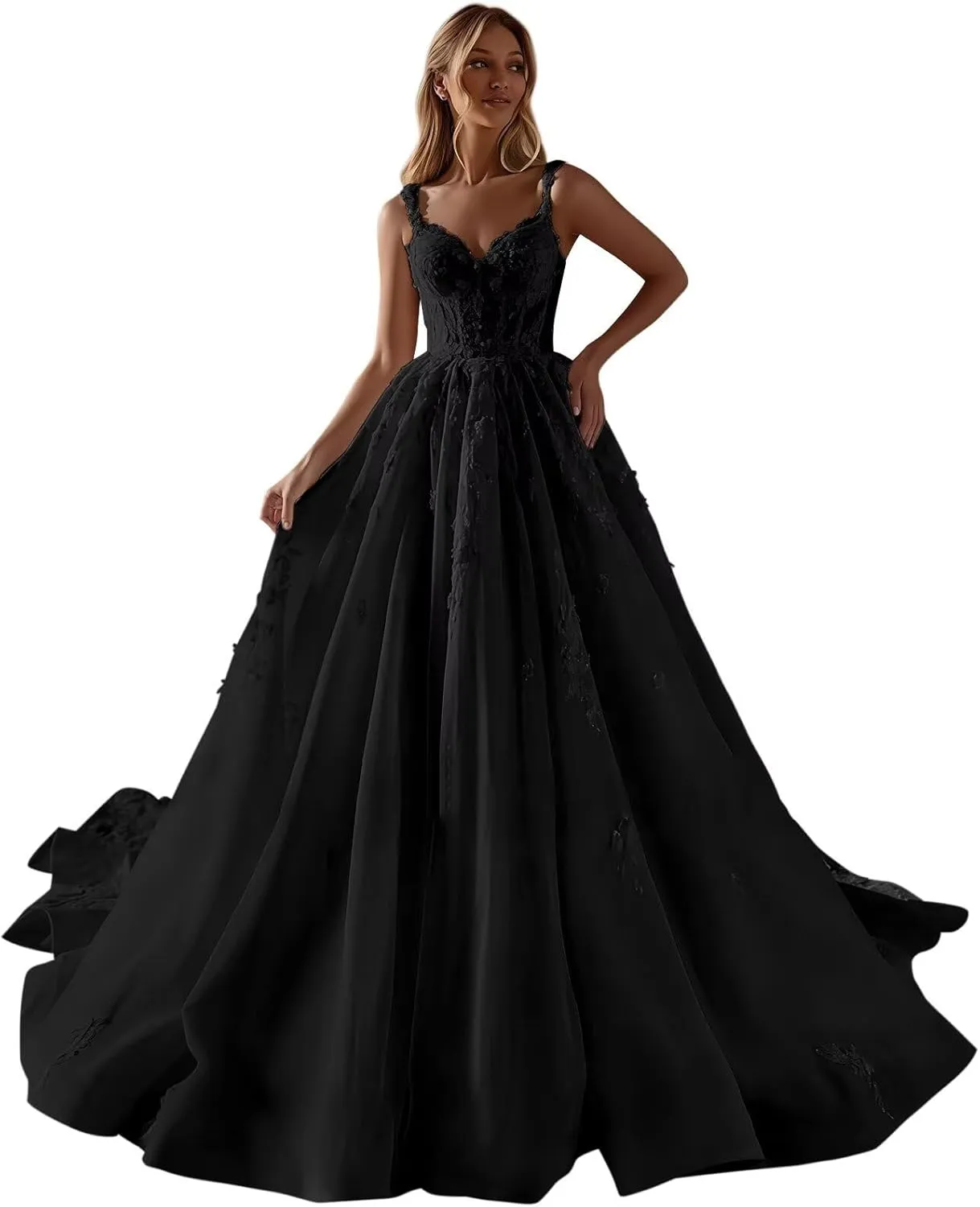 Spaghetti Straps Wedding Dresses for Bride 2025 Sweetheart Tulle A-Line Lace Applique Long Bridal Gowns with Train