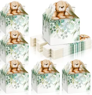 Spakon 50 Pack Bear Baby Shower Party Favor Gift Boxes Paper Treat Box Bear Decorations Birthday Decorations for Boy Girls Favors Birthday Gender Reveal, Green, 3.5 x 3.5 x 2.75 Inch