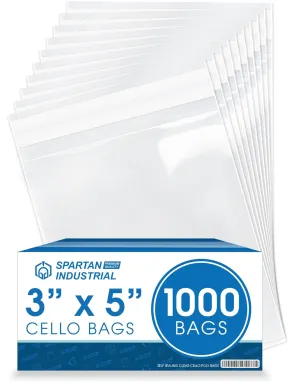 Spartan Industrial - 3" X 5" (1000 Count) Crystal Clear Resealable Cello Poly Bags for Soap Packaging, Bracelet Bags, Wedding Favors - Self Seal & Reinforced
