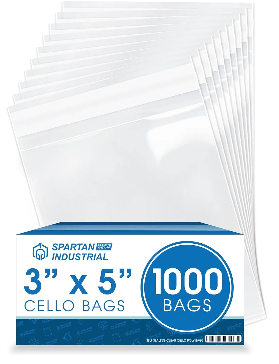 Spartan Industrial - 3" X 5" (1000 Count) Crystal Clear Resealable Cello Poly Bags for Soap Packaging, Bracelet Bags, Wedding Favors - Self Seal & Reinforced