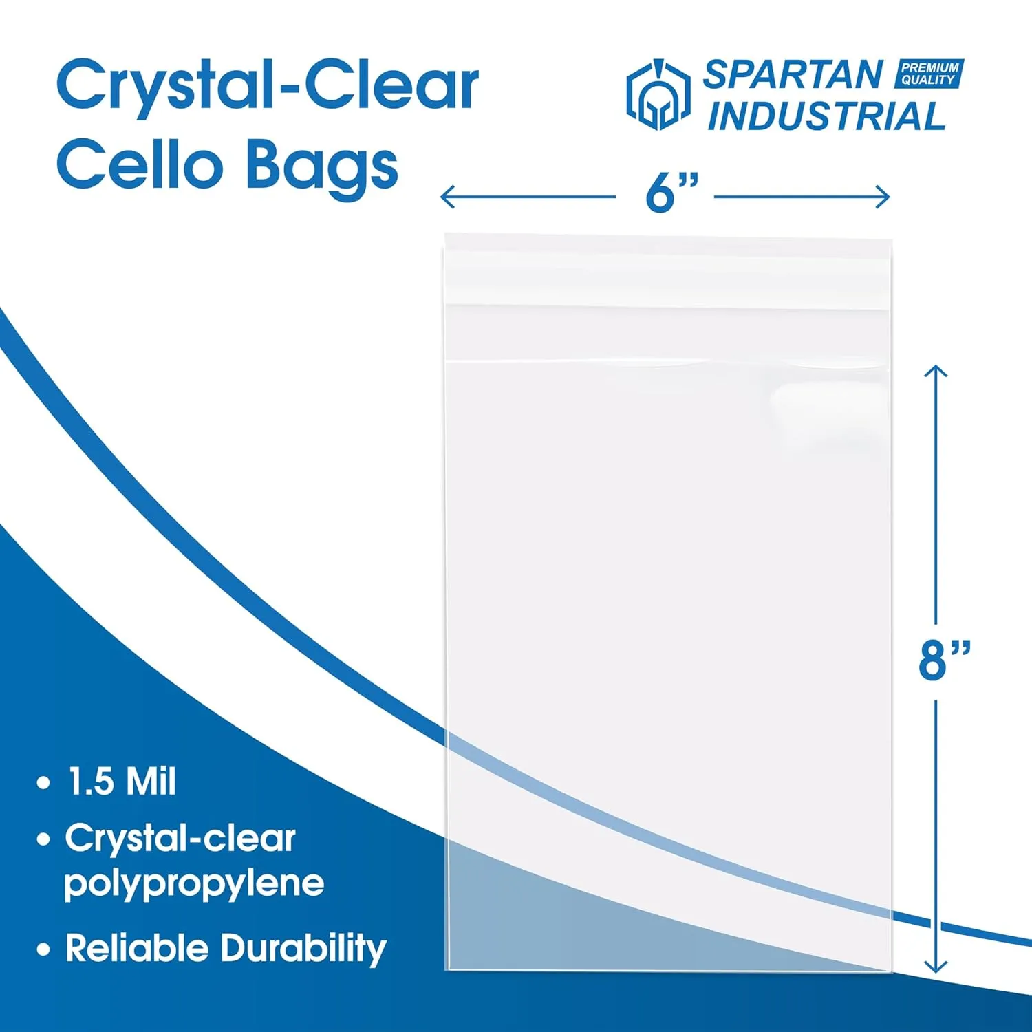 Spartan Industrial - 6" X 8" (1000 Count) Crystal Clear Resealable Cello Poly Bags for Jewelry, Treats, Party Favors - Self Seal