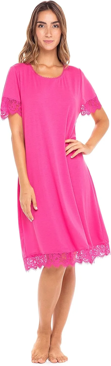sporto Long Lace Nightgowns for Women Plus Size & Regular Night Shirt Dress Sleepwear