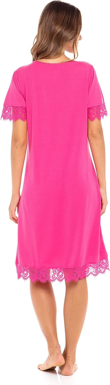 sporto Long Lace Nightgowns for Women Plus Size & Regular Night Shirt Dress Sleepwear