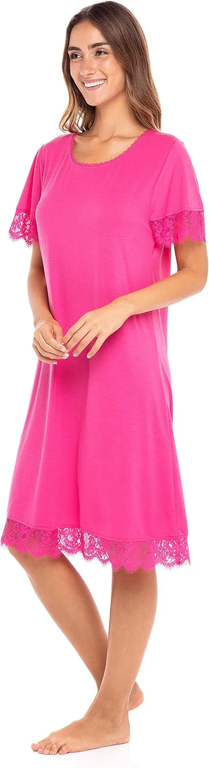 sporto Long Lace Nightgowns for Women Plus Size & Regular Night Shirt Dress Sleepwear