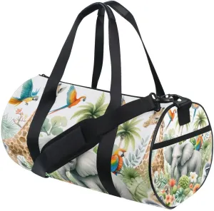 Sports Gym Travel Duffle Bag Watercolor Composition with African Animals and Natural Elements Luggage for Men and Women