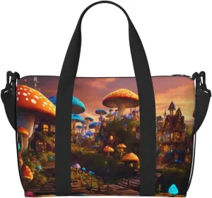SSIMOO Magic Mushroom Print Portable Travel Duffel Bag,Ideal For Business And Private Travel, Black