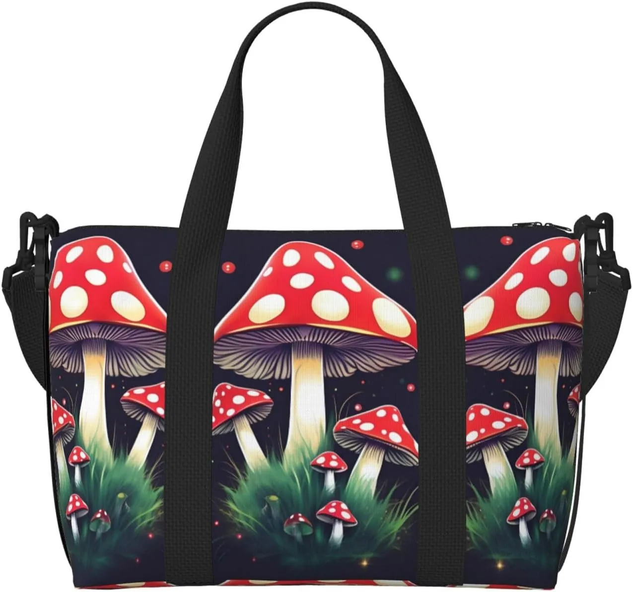 SSIMOO Magic Mushrooms Print Versatile Travel Duffel Bag,The Companion For Business And Personal Trips, Black