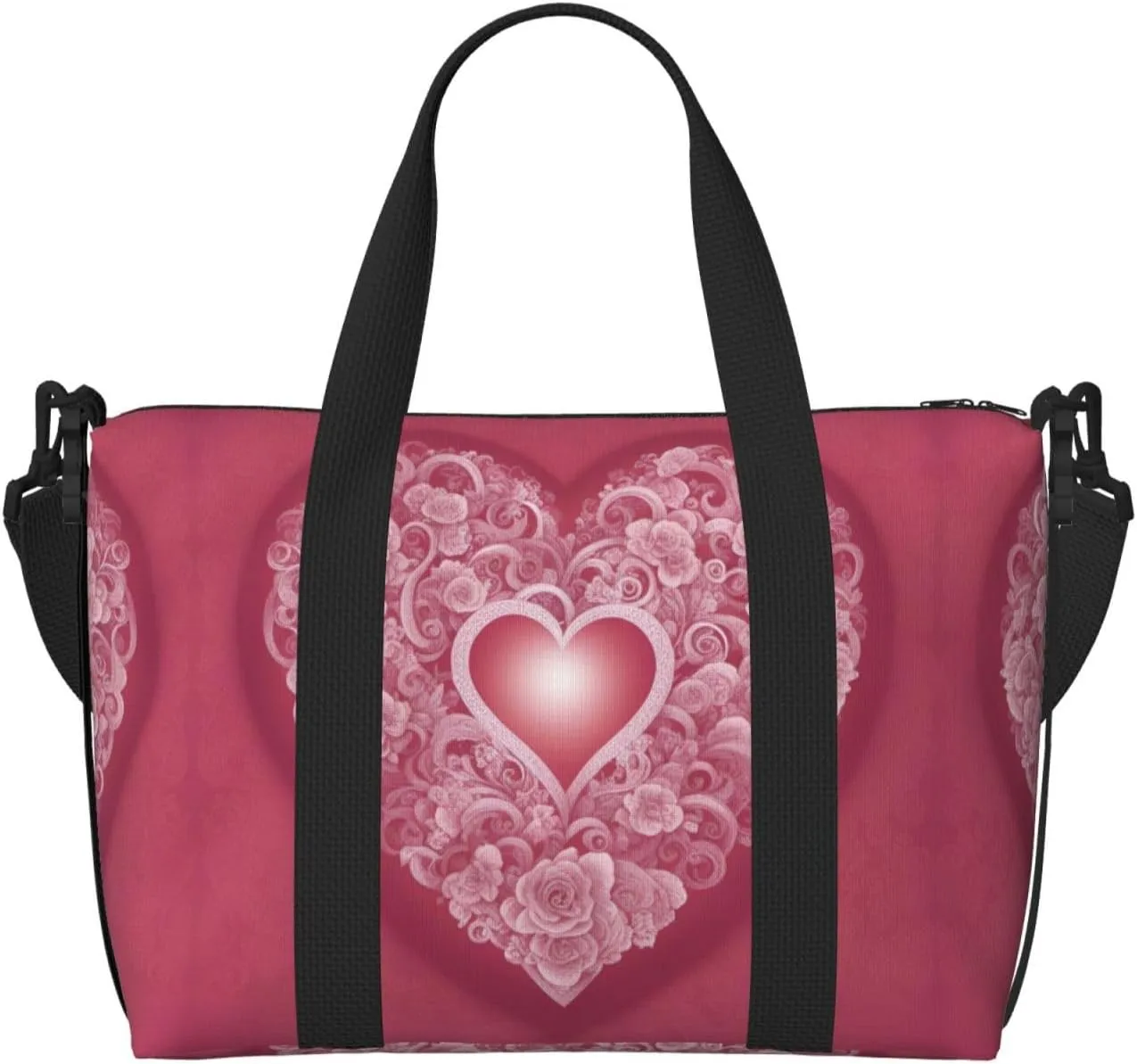SSIMOO Romantic Heart Print Portable Travel Duffel Bag,Ideal For Business And Private Travel, Black