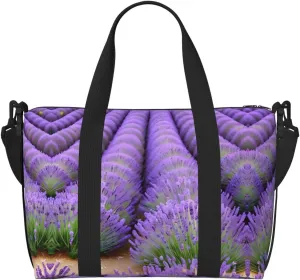 SSIMOO Romantic Lavender Print Portable Travel Duffel Bag,Ideal For Business And Private Travel, Black