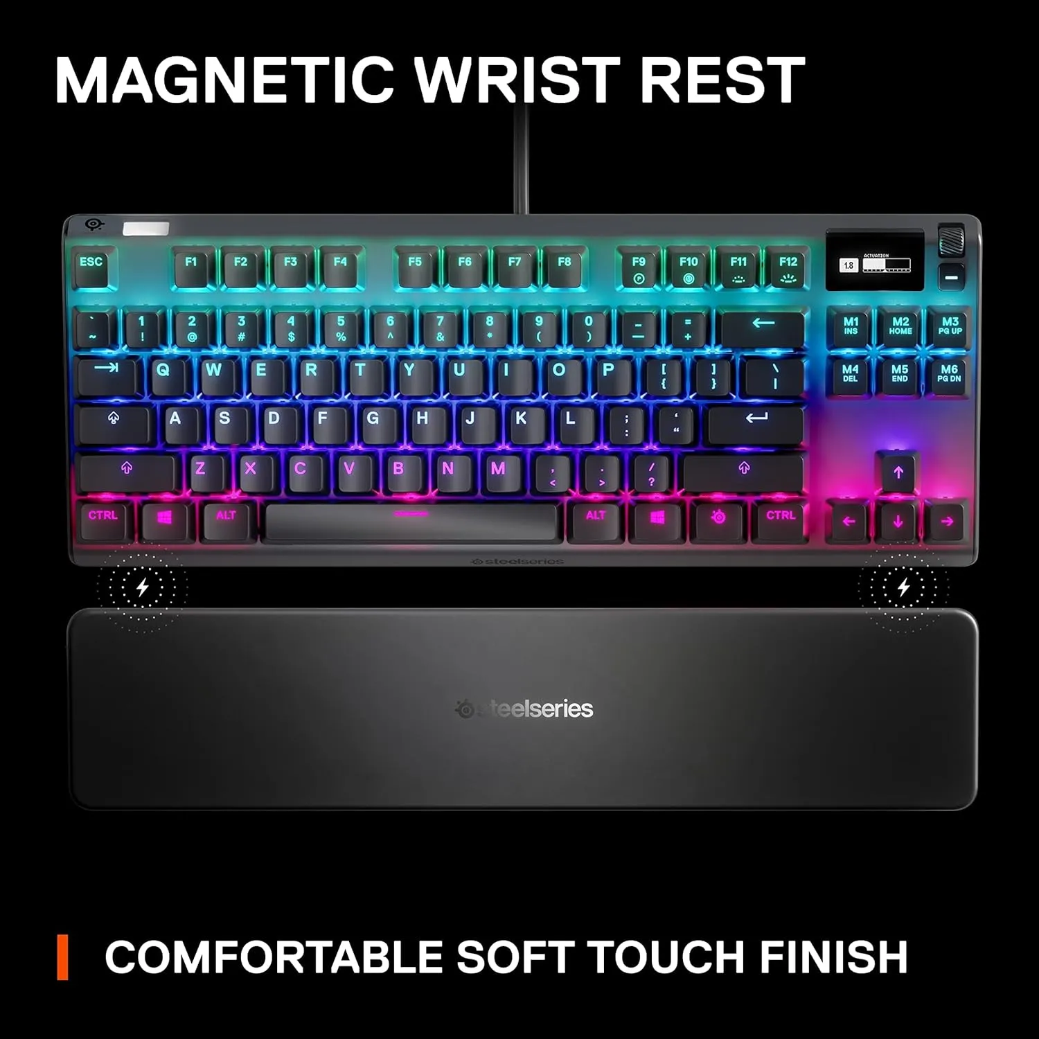 SteelSeries Apex Pro TKL HyperMagnetic Gaming Keyboard - Adjustable Actuation - Esports Tenkeyless - OLED Screen - RGB - PBT Keycaps - USB-C