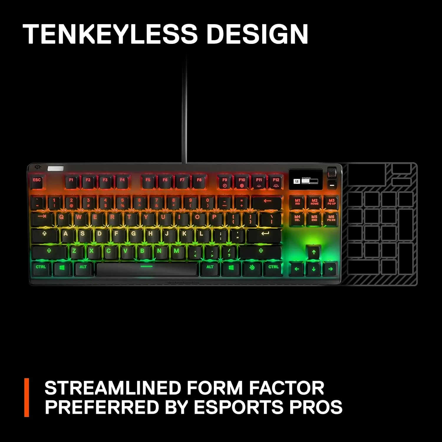 SteelSeries Apex Pro TKL HyperMagnetic Gaming Keyboard - Adjustable Actuation - Esports Tenkeyless - OLED Screen - RGB - PBT Keycaps - USB-C
