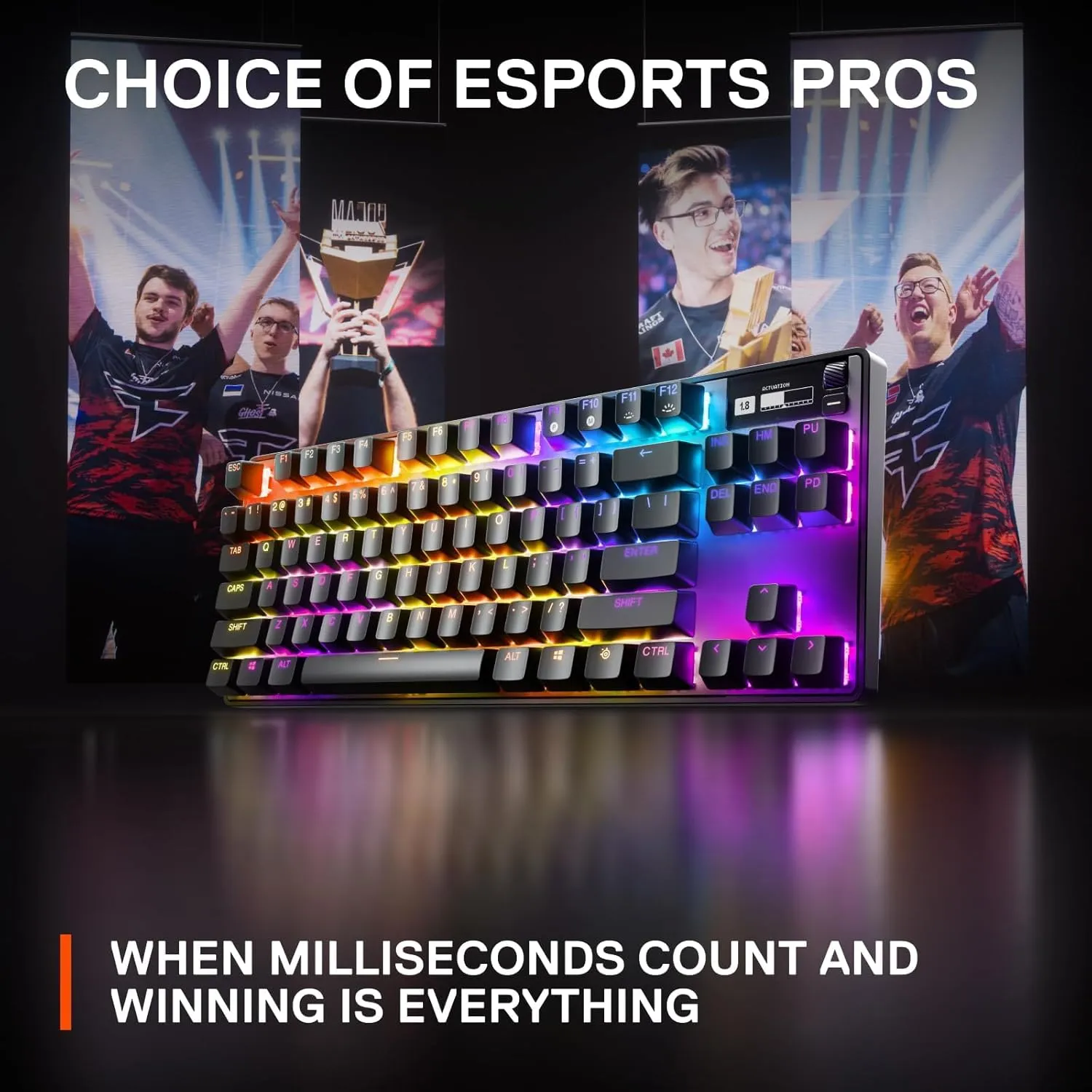 SteelSeries Apex Pro TKL HyperMagnetic Gaming Keyboard - Adjustable Actuation - Esports Tenkeyless - OLED Screen - RGB - PBT Keycaps - USB-C