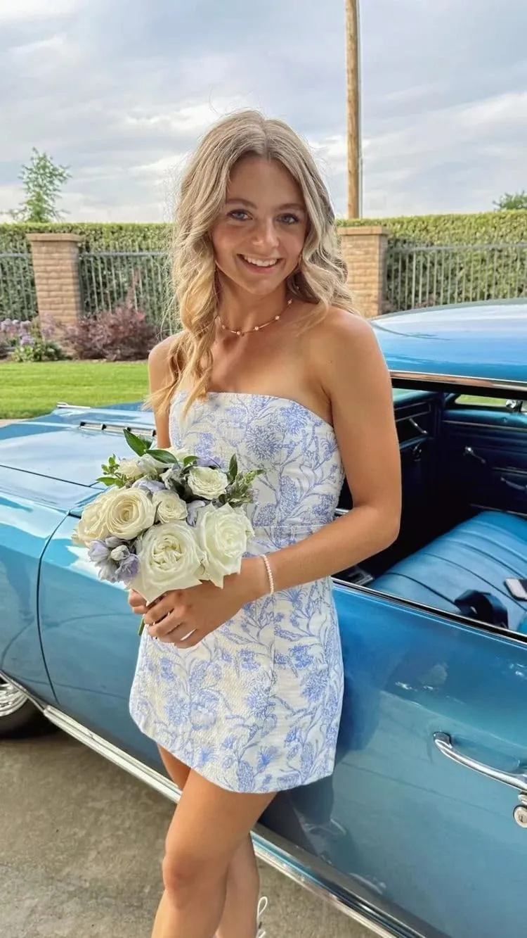 Strapless Homecoming Dress Bodycon Short Prom Gown Satin Applique Cocktail Party Dress SP001