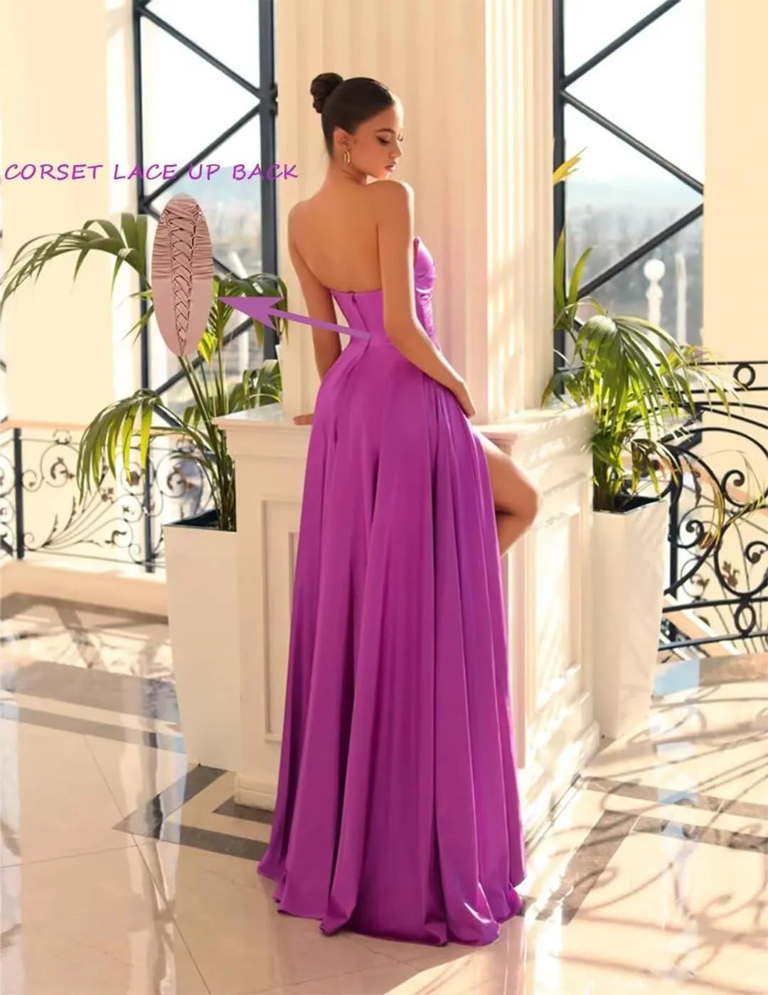 Strapless Satin Prom Dresses for Women Ruched Long Bridesmaid Dresses Formal Gowns with Slit, 2