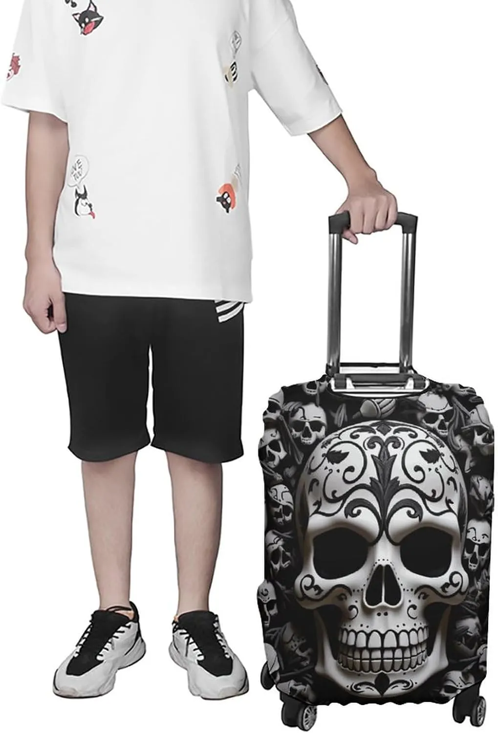 Suitcase Covers for Luggage Black And White Skulls Fashion Luggage Cover Washable Protector Waterproof Suitcase Cover Anti-scratch Travel Suitcases Covers Case for 19-32 Inch Luggages XL