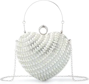 SUKUTU Cute Heart Shape Clutch Bag Women Elegant Pearl Rhinstone Evening Purse Wedding Party Bridal Prom Handbag