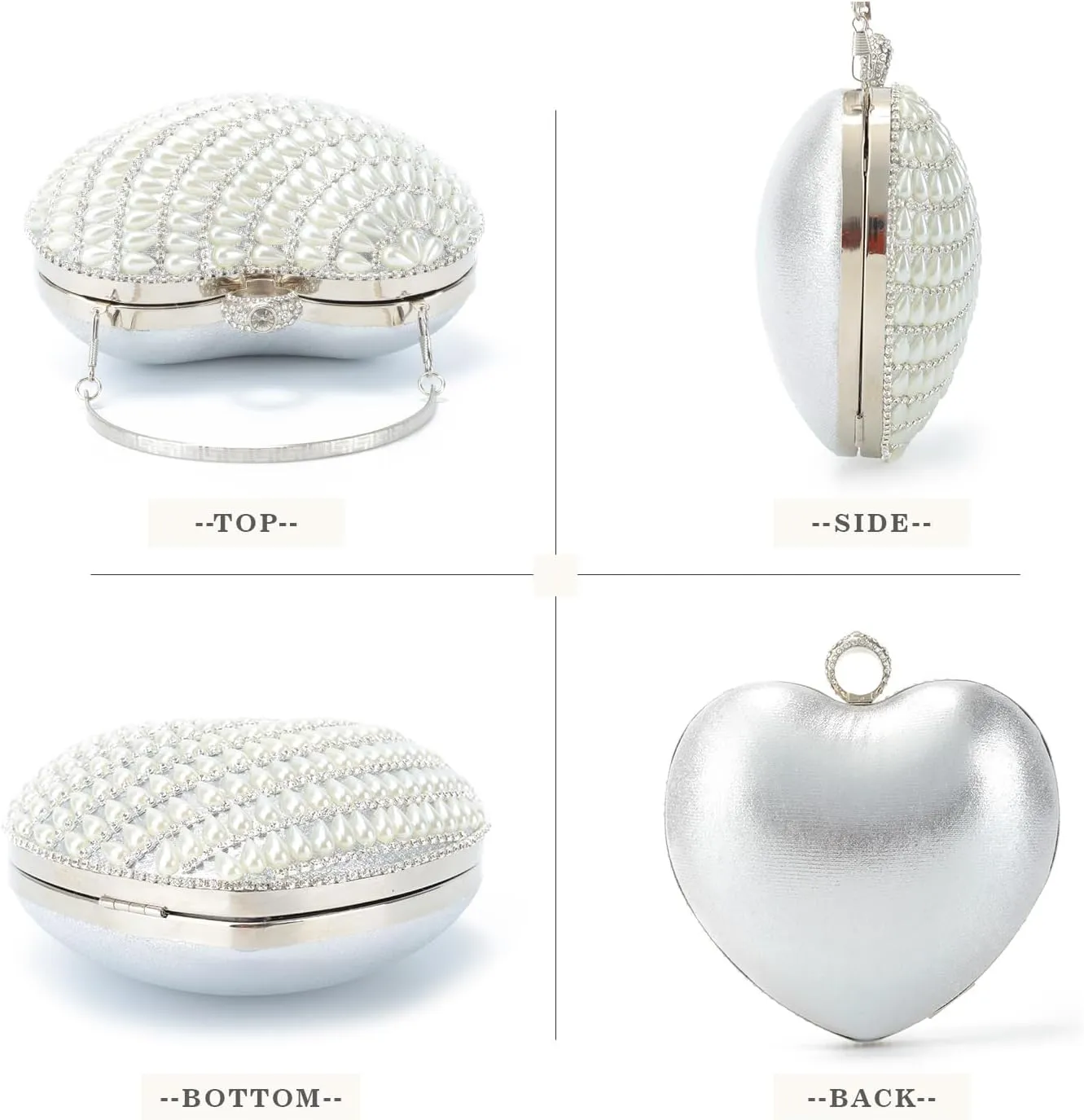 SUKUTU Cute Heart Shape Clutch Bag Women Elegant Pearl Rhinstone Evening Purse Wedding Party Bridal Prom Handbag