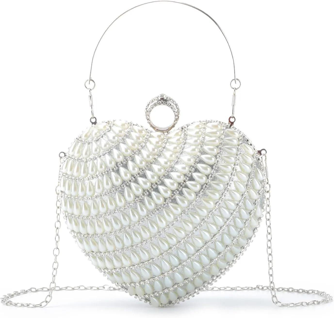 SUKUTU Cute Heart Shape Clutch Bag Women Elegant Pearl Rhinstone Evening Purse Wedding Party Bridal Prom Handbag