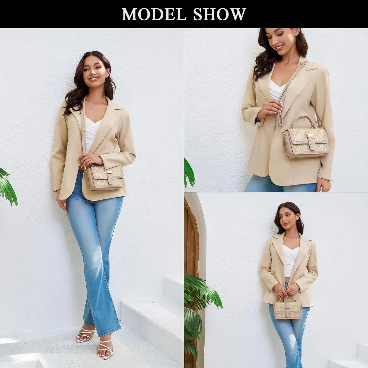 Summer Straw Crossbody Bags for Women Trendy Woven Beach Bag Straw Clutch Purse Vacation Handbags