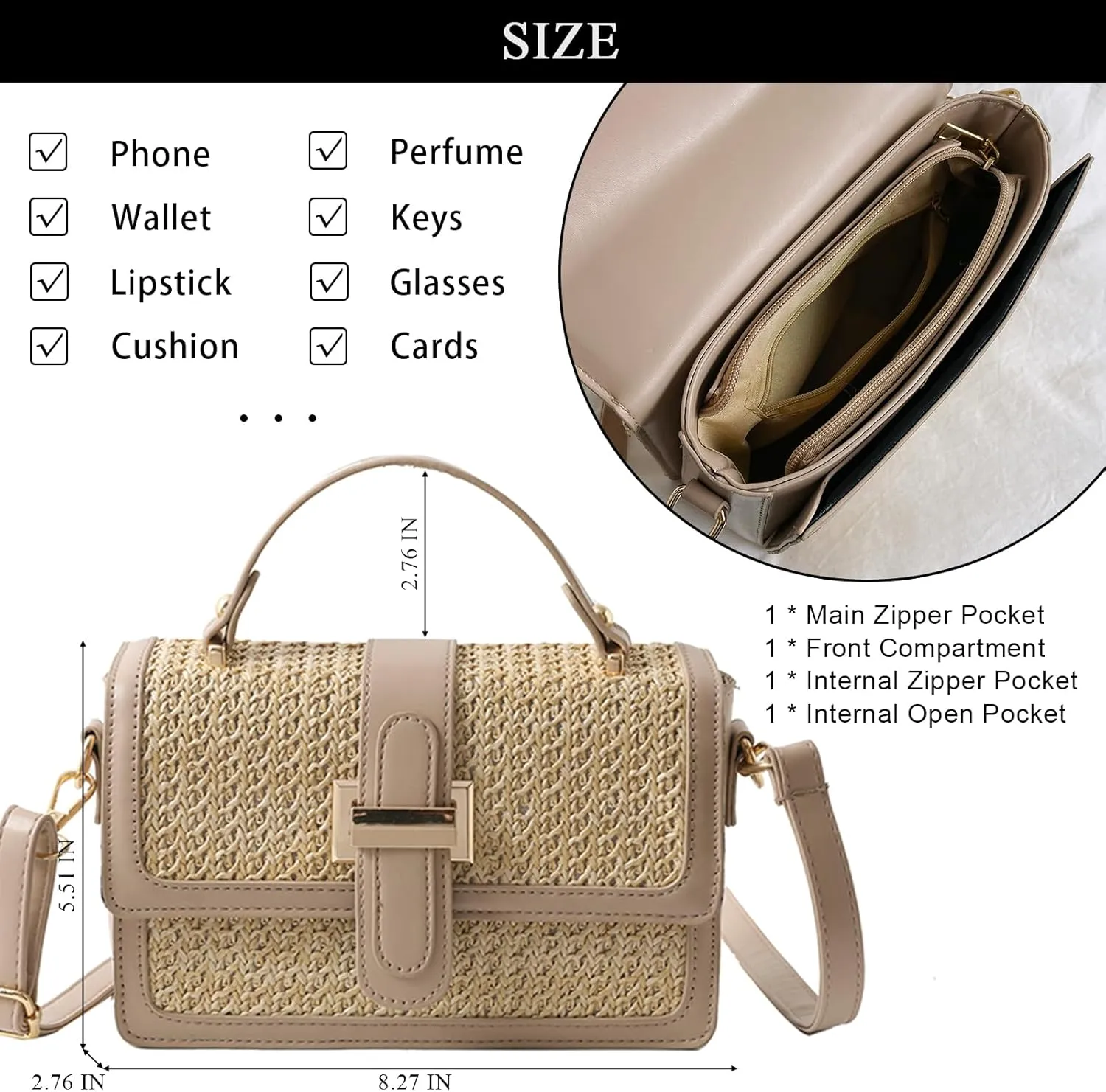Summer Straw Crossbody Bags for Women Trendy Woven Beach Bag Straw Clutch Purse Vacation Handbags