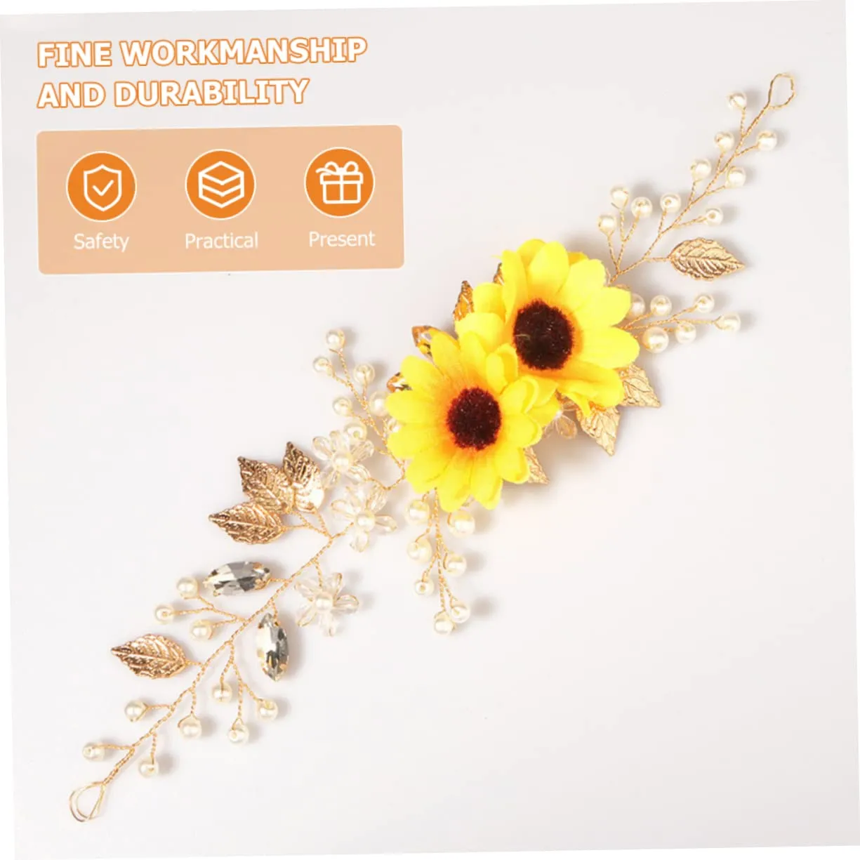 Sun Flower Headband, 2pcs Crystal Decor Hair Accessories for Women, Wedding Hair Pieces, Zinc Alloy, Silk Cloth, Zircon