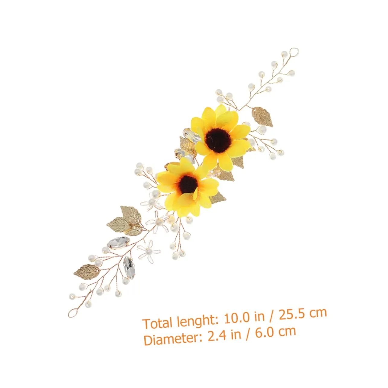 Sun Flower Headband, 2pcs Crystal Decor Hair Accessories for Women, Wedding Hair Pieces, Zinc Alloy, Silk Cloth, Zircon