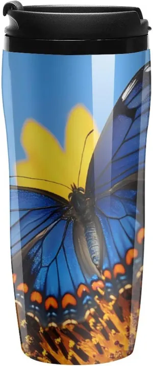 Sunflower Butterfly Flowers Coffee Mug with Lid Portable Tumbler Water Bottle for Travel Business 350ml