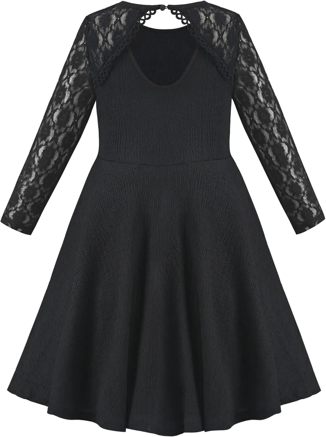 Sunny Fashion Girls Dress Black Lace Hollow Back Formal Party Evening Long Sleeve