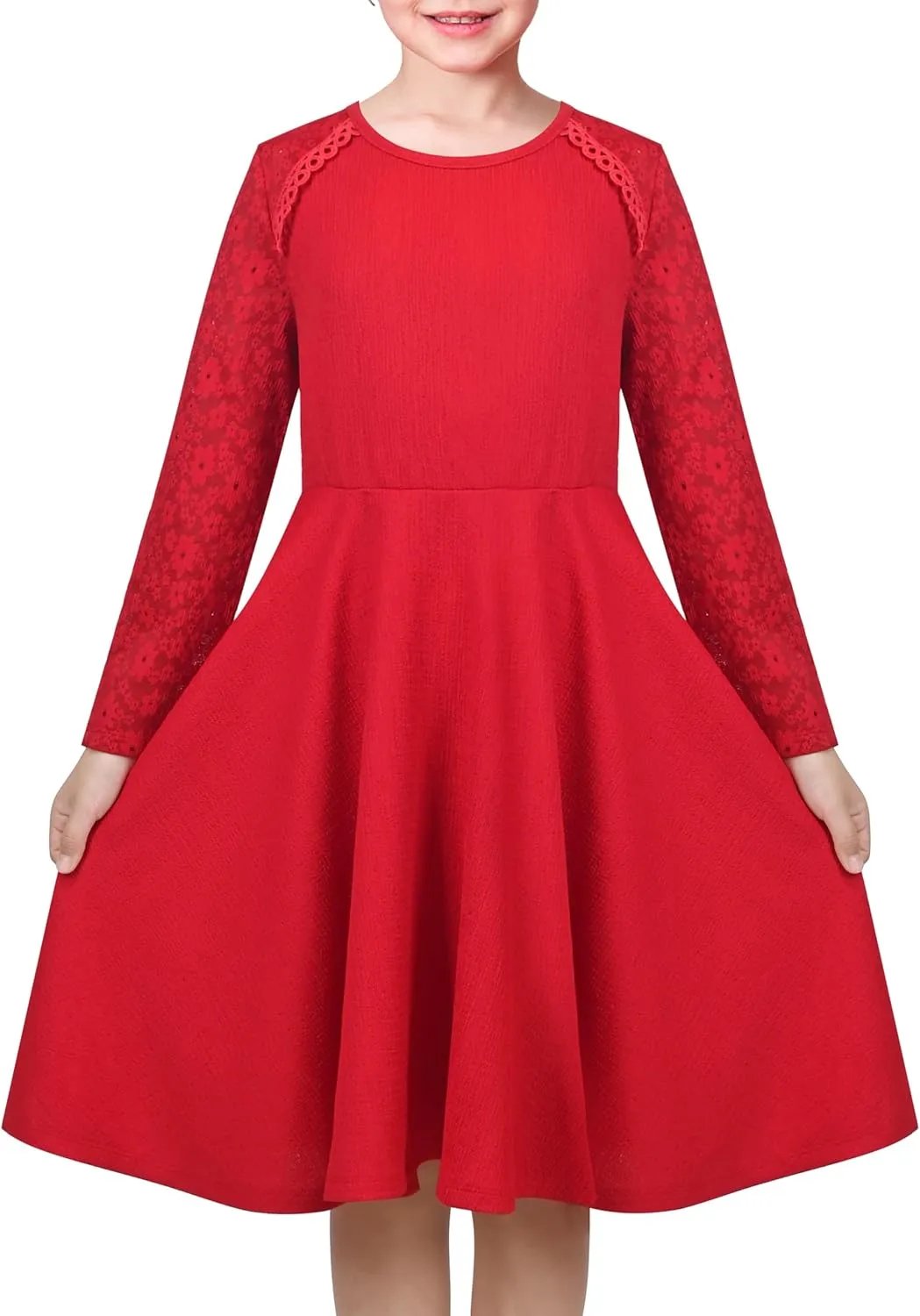 Sunny Fashion Girls Dress Black Lace Hollow Back Formal Party Evening Long Sleeve