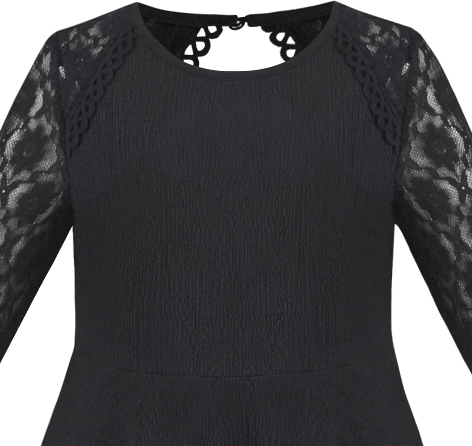Sunny Fashion Girls Dress Black Lace Hollow Back Formal Party Evening Long Sleeve