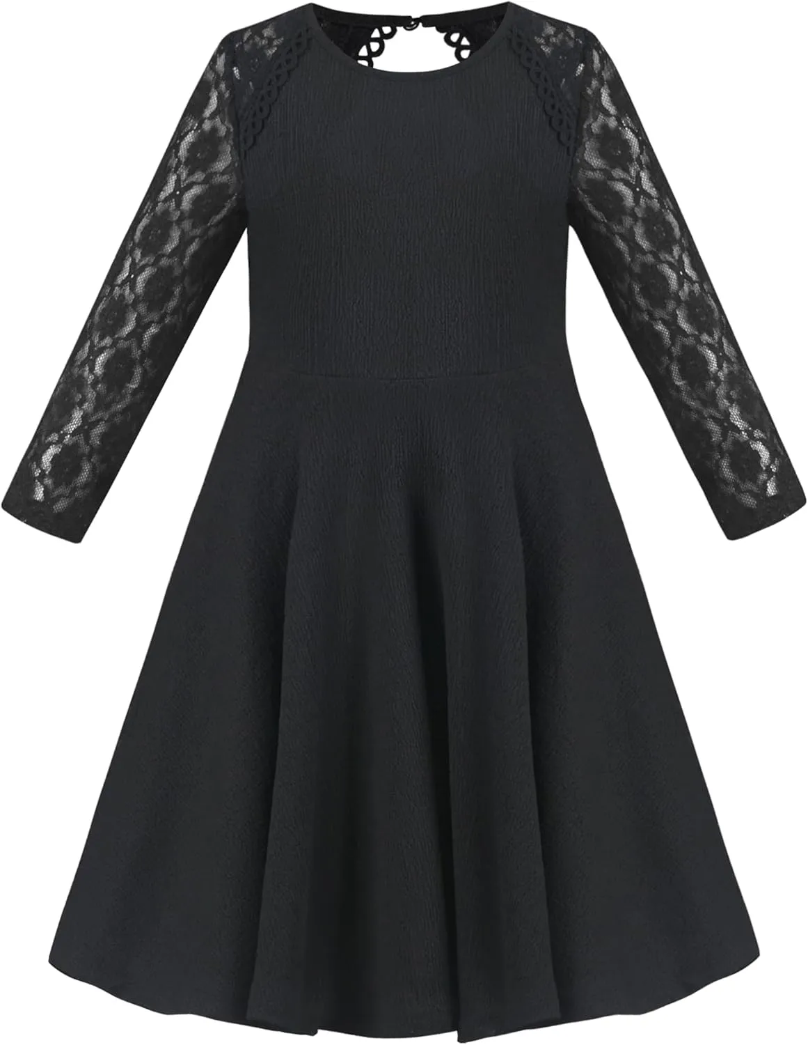 Sunny Fashion Girls Dress Black Lace Hollow Back Formal Party Evening Long Sleeve